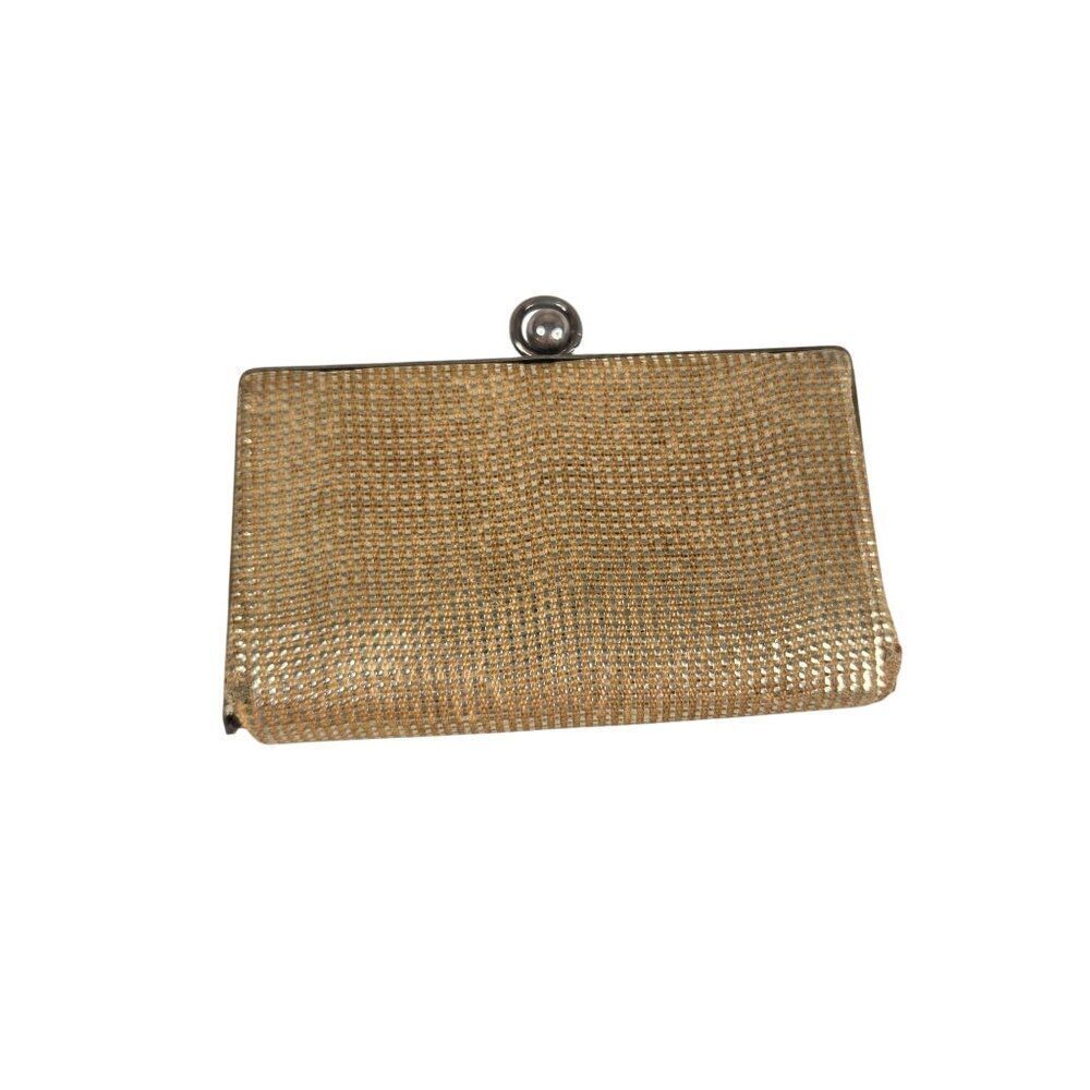 Vintage 60s Mini Change Purse Lipstick Case Gold Kiss Lock Mod
